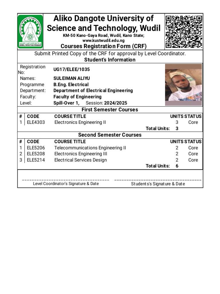 Aliyu WWW - Kustwudil.edu - NG Coursereg Print 13612 | PDF