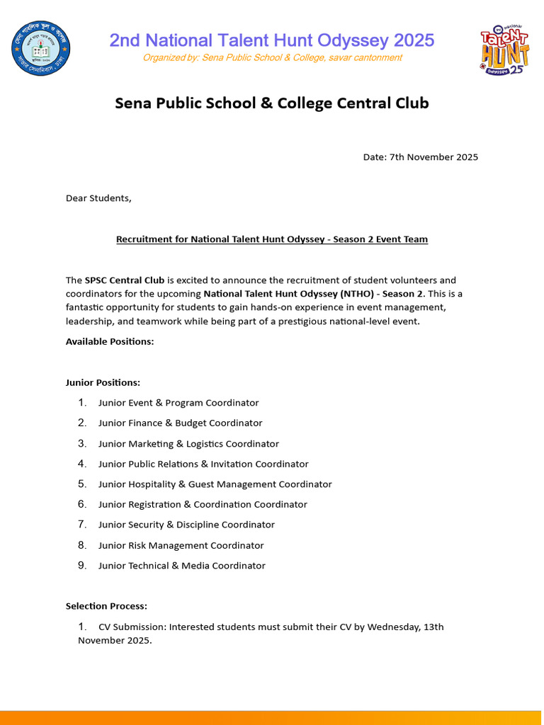NTHO 2025: Student Volunteer Recruitment | PDF