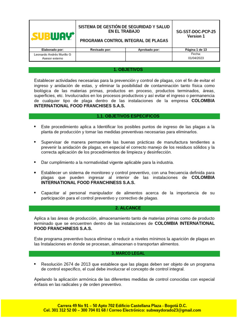 Programa de Control de Plagas SG-SST | PDF | Pesticida | Plaga (organismo)