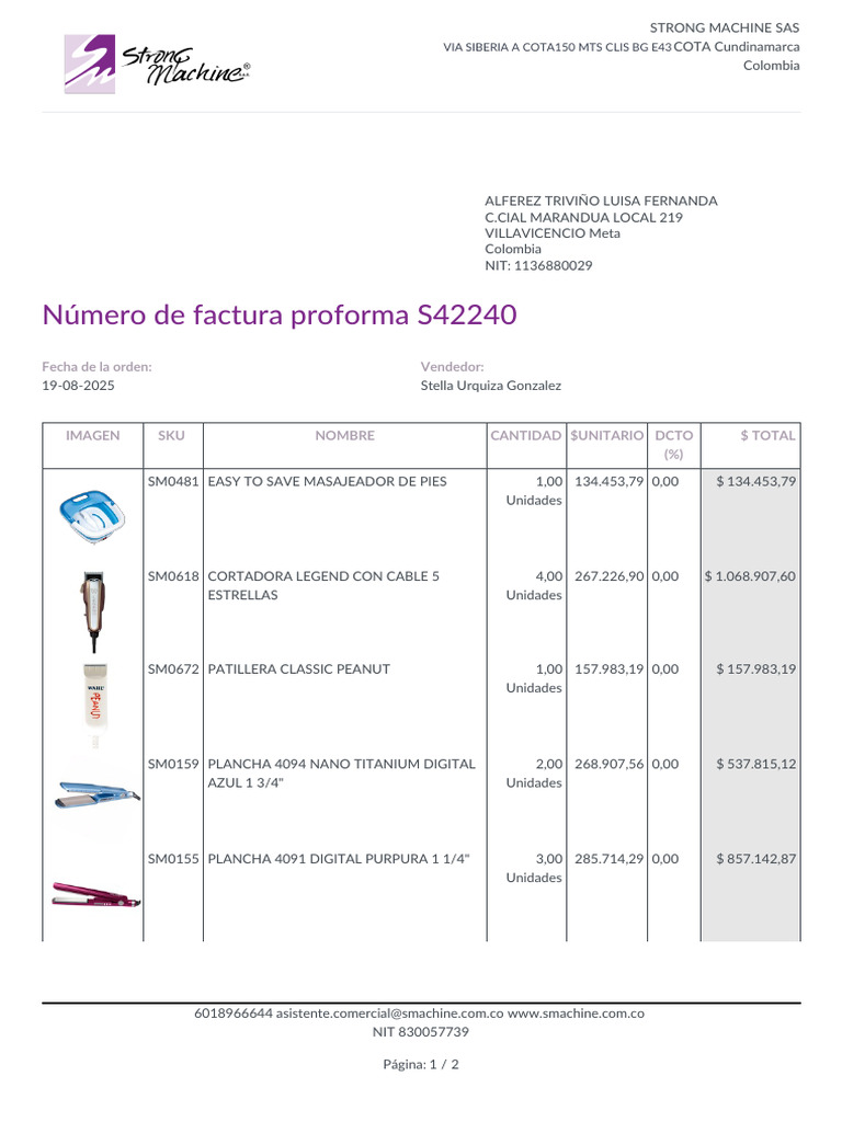 Factura Proforma S42240 - Strong Machine SAS | PDF