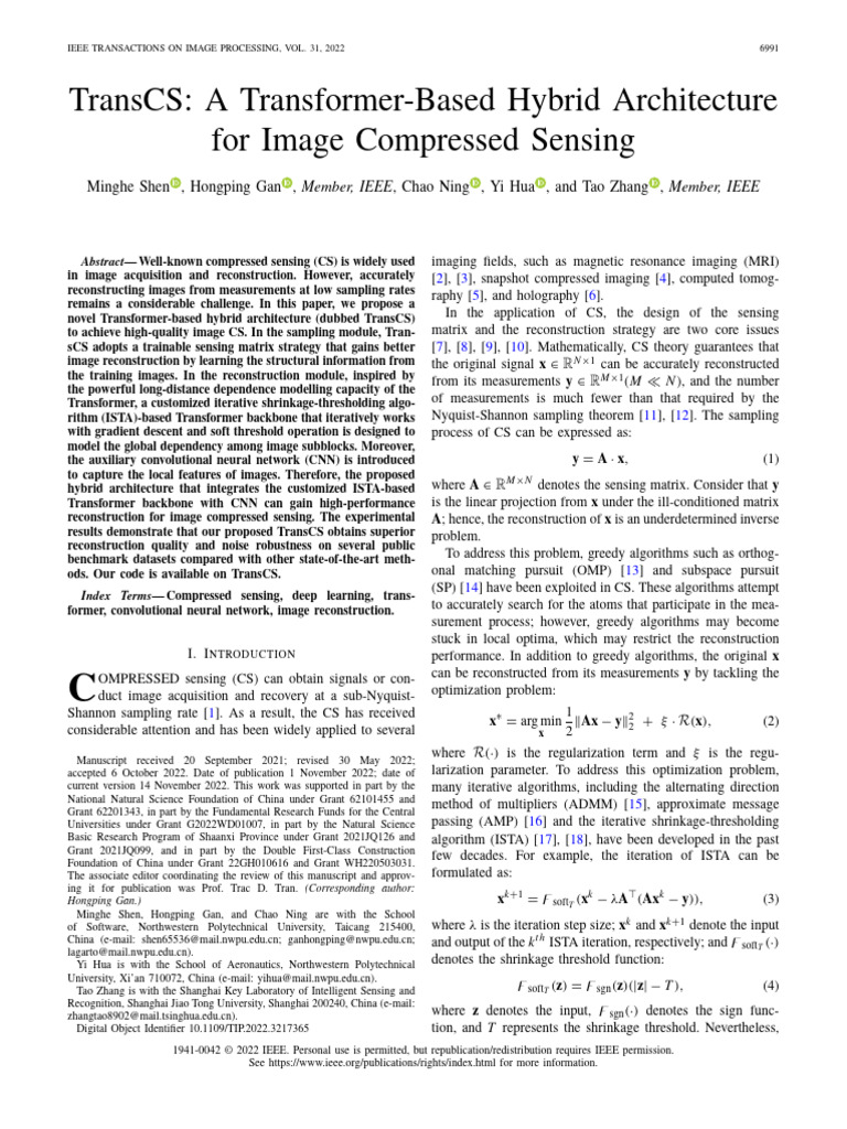 TransCS: Transformer for Image CS | PDF | Algorithms | Applied Mathematics