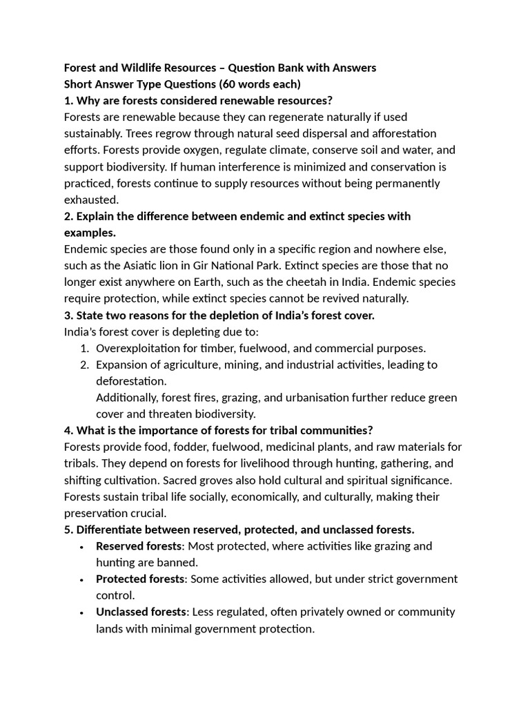 Forest and Wildlife Resources Q&A Guide | PDF | Forests | Deforestation