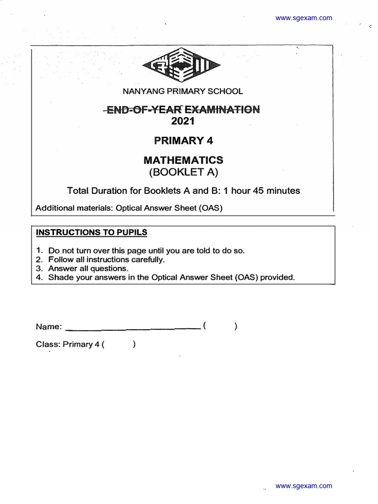 2021 Primary 4 Math Exam Paper | PDF