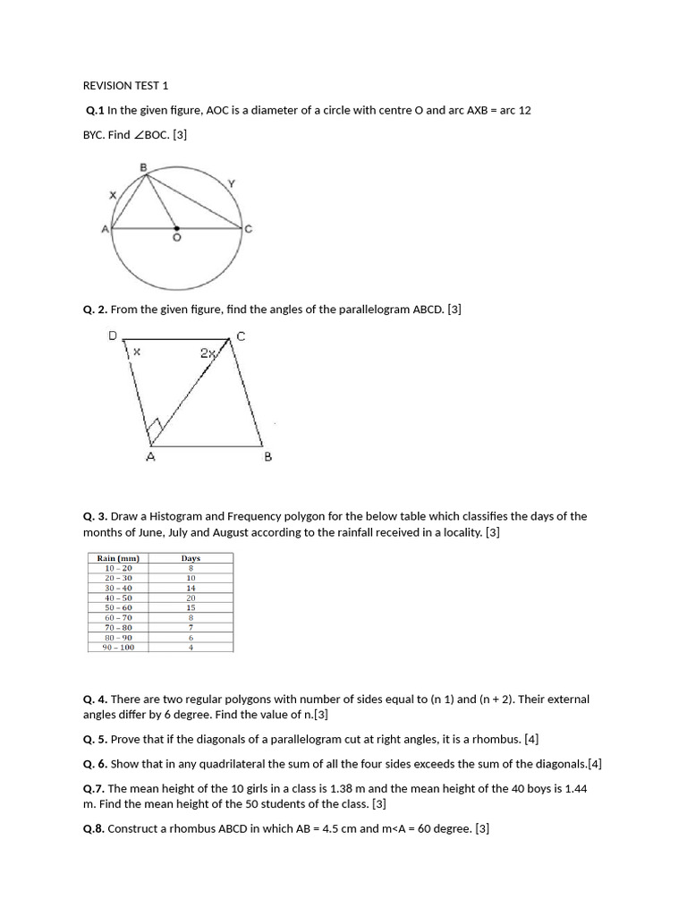Geometry and Statistics Revision Test | PDF