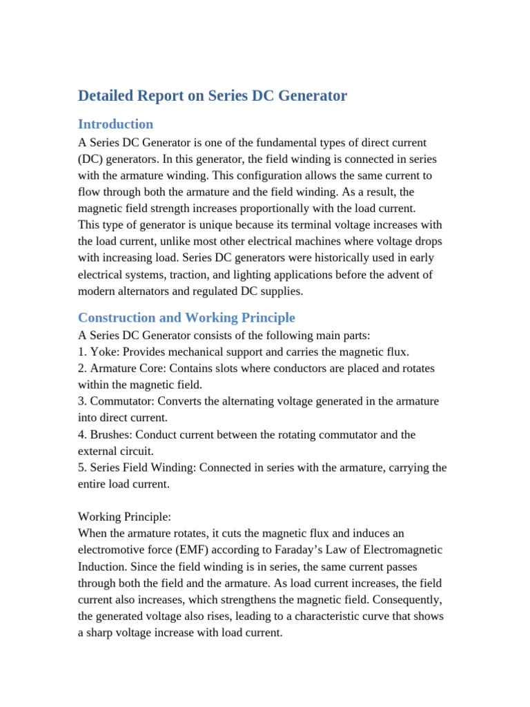 Series DC Generator Overview and Applications | PDF | Electric ...