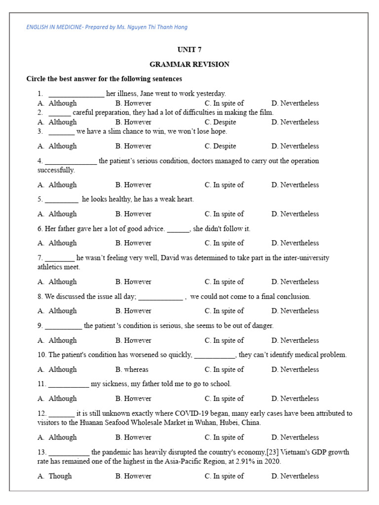 Grammar Revision for Medical English | PDF | Pandemic | Health Care