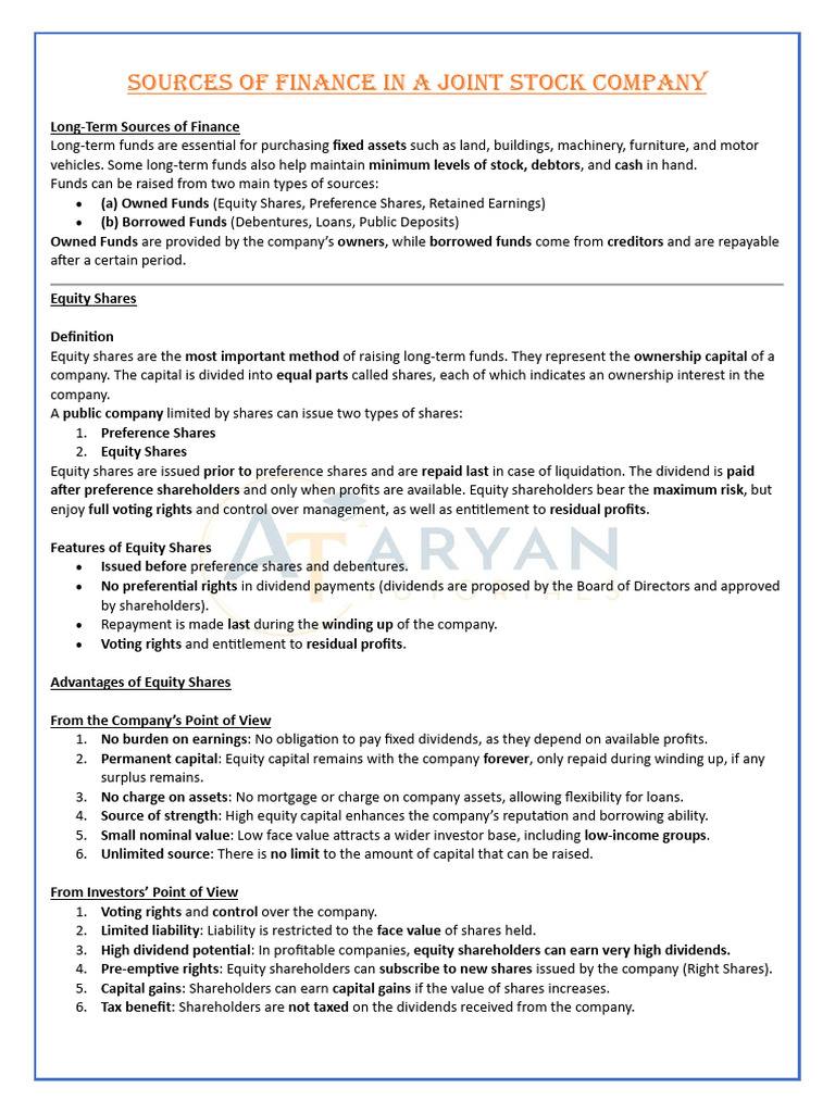 Sources of Finance in a Joint Stock Companypdf | PDF | Preferred Stock ...