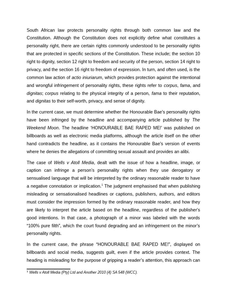 Infringement of Personality Rights in SA | PDF | Justice | Crime & Violence