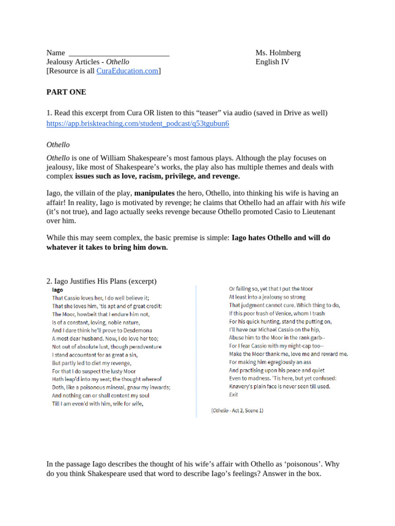 Muhammad Aayan Salman - Topics in Othello | PDF | Iago | Othello