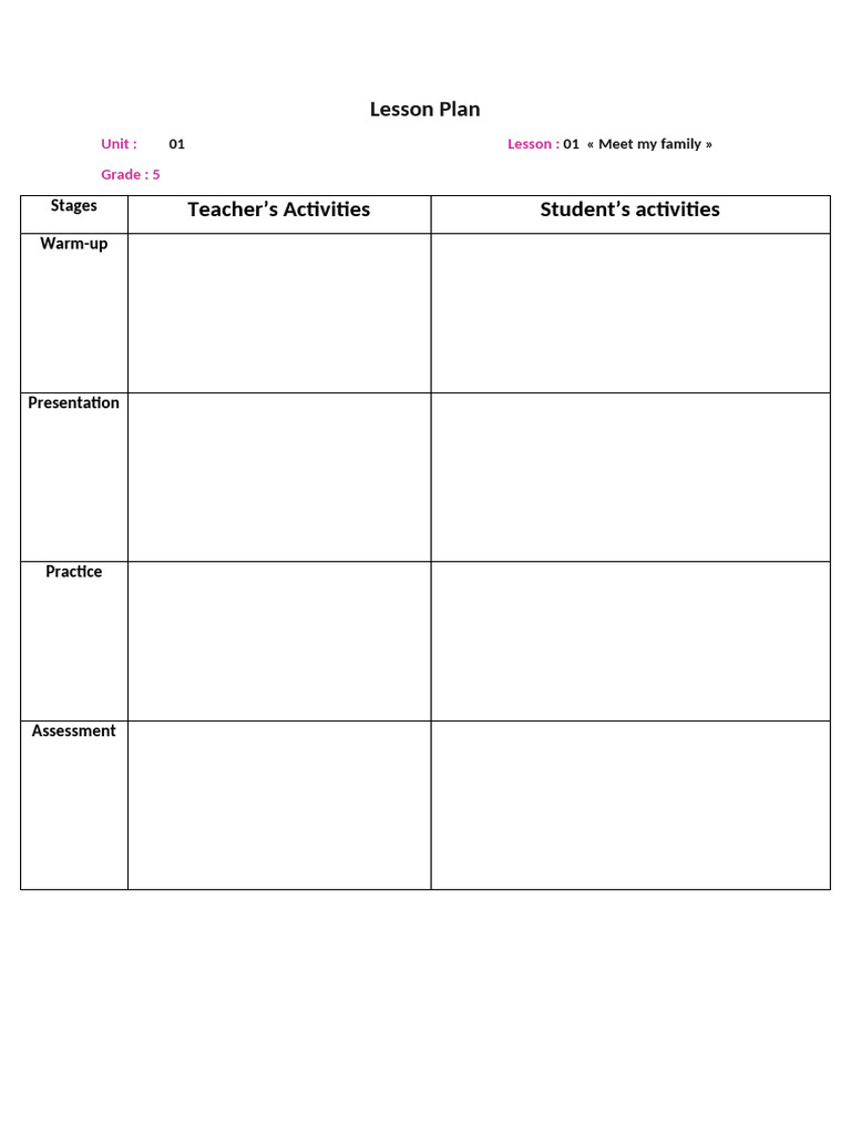 Grade 5 Lesson Plan: Meet My Family | PDF