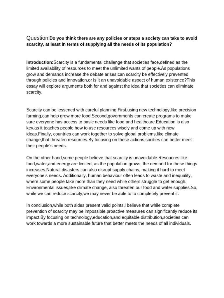 Argumentative Writing-Scarcity by Muhammad Aayan | PDF