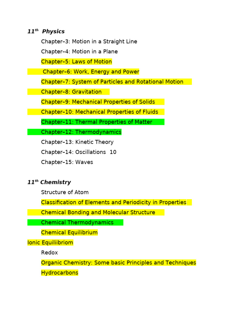 11th and 12th Grade Physics & Chemistry Topics | PDF