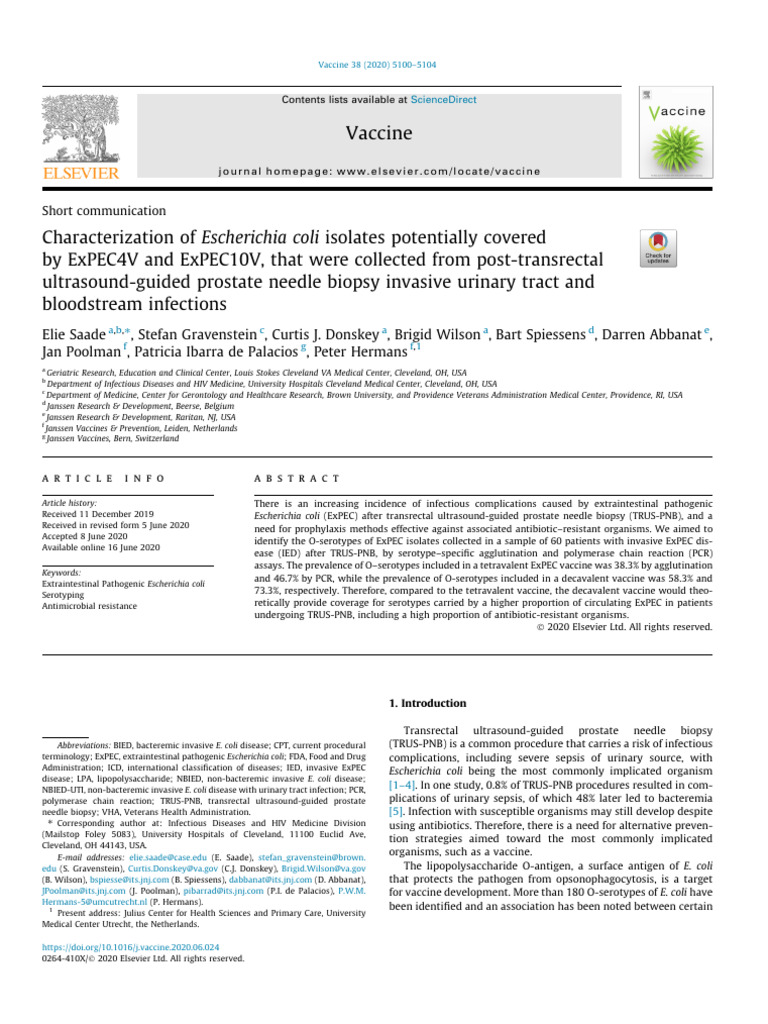 1 s2.0 S0264410X20307970 Main | PDF | Infection | Escherichia Coli