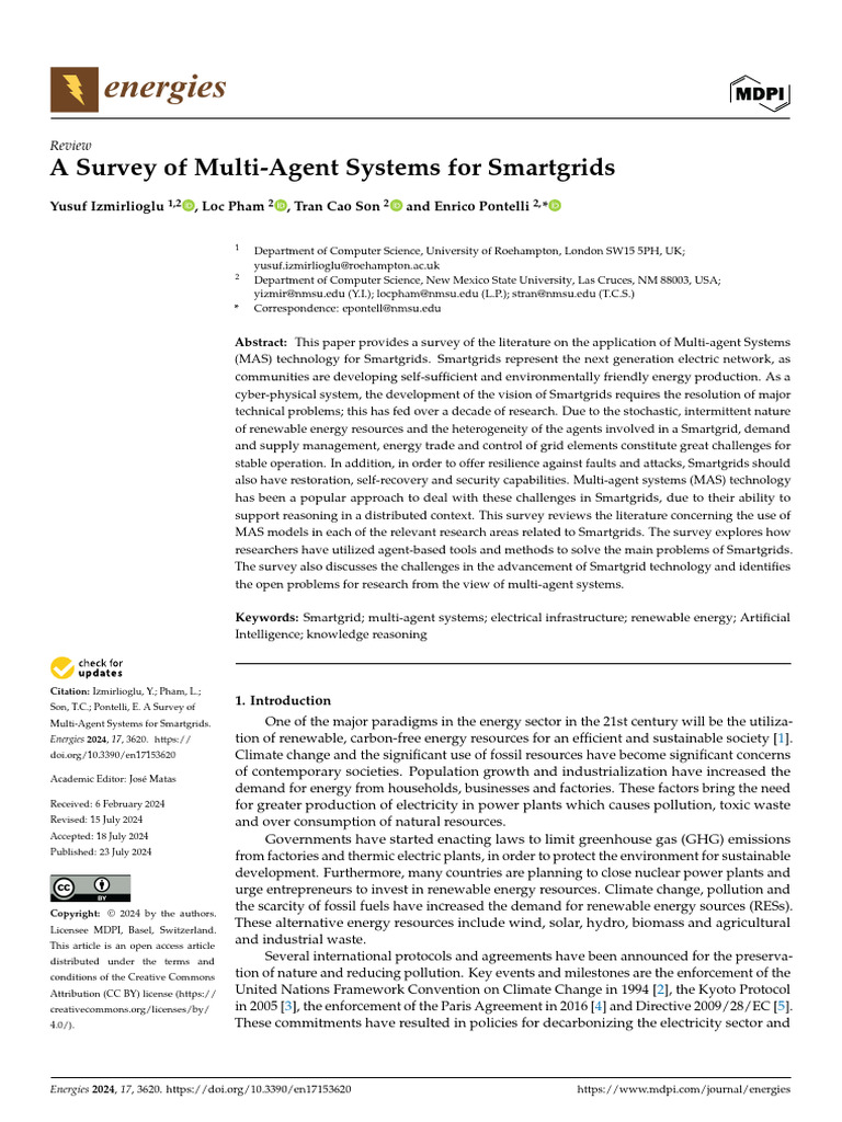 Multi-Agent Systems in Smartgrids Survey | PDF | Electrical Grid ...