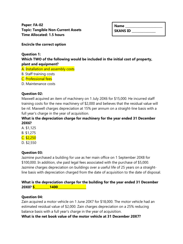 Tangible Non-Current Assets Assessment | PDF | Depreciation | Book Value
