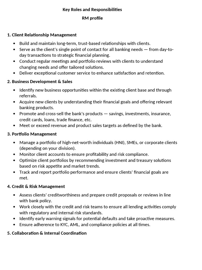 Key Responsibilities of Relationship Managers | PDF | Banks ...
