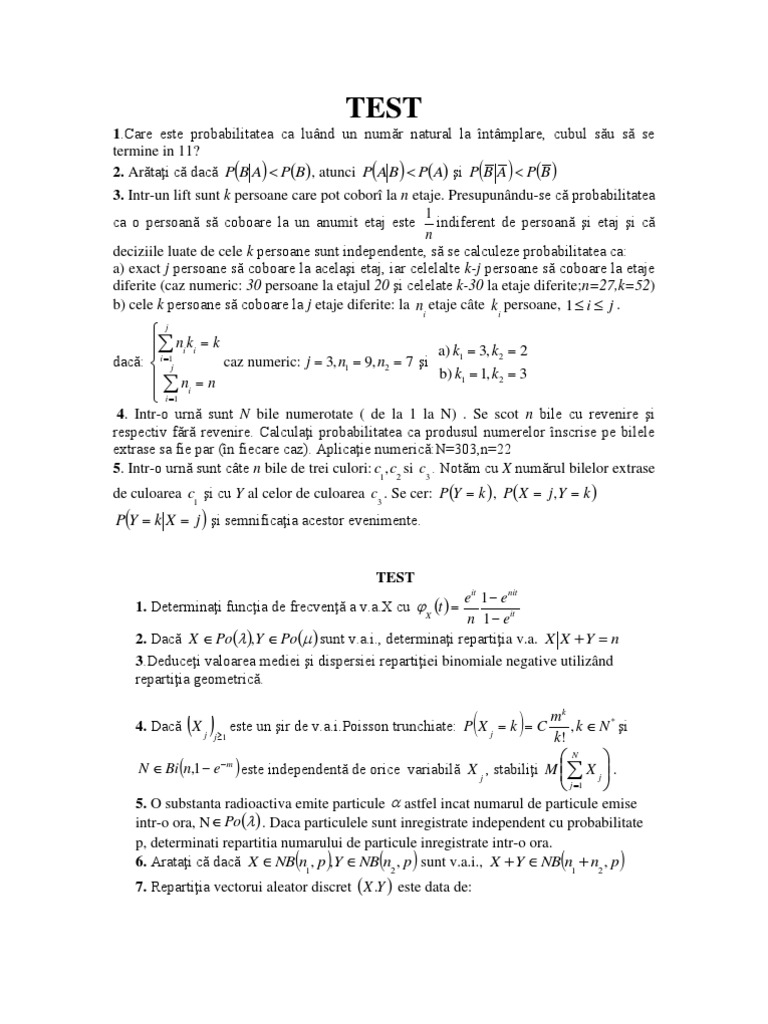 TEST Probabilitati | PDF