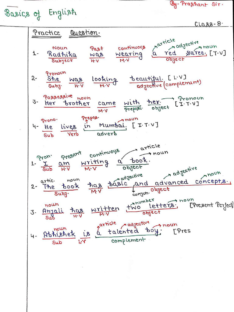 Basic of English 08 (Hand-Written Notes) | PDF
