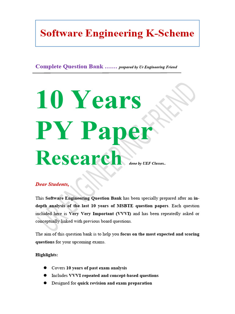 Software Engineering Complete Question Bank From 10 Years Paper ...