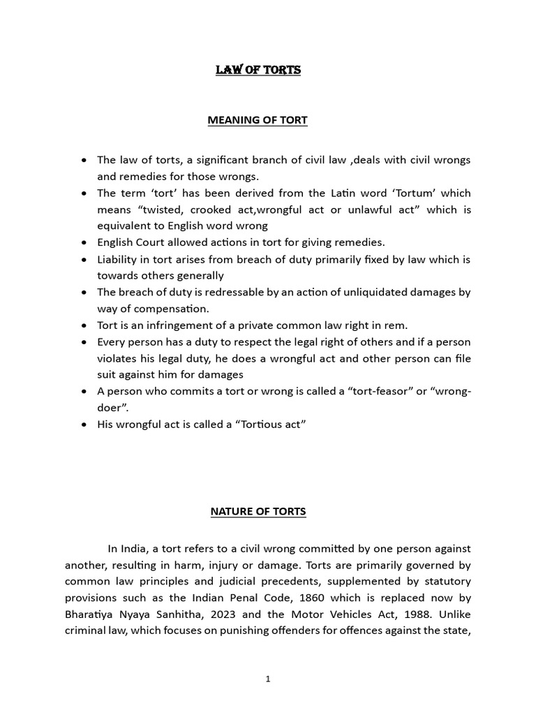 Understanding the Law of Torts in India | PDF | Tort | Damages