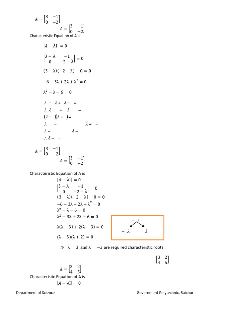 Characteristic Equations and Roots in Matrices | PDF | Eigenvalues And ...