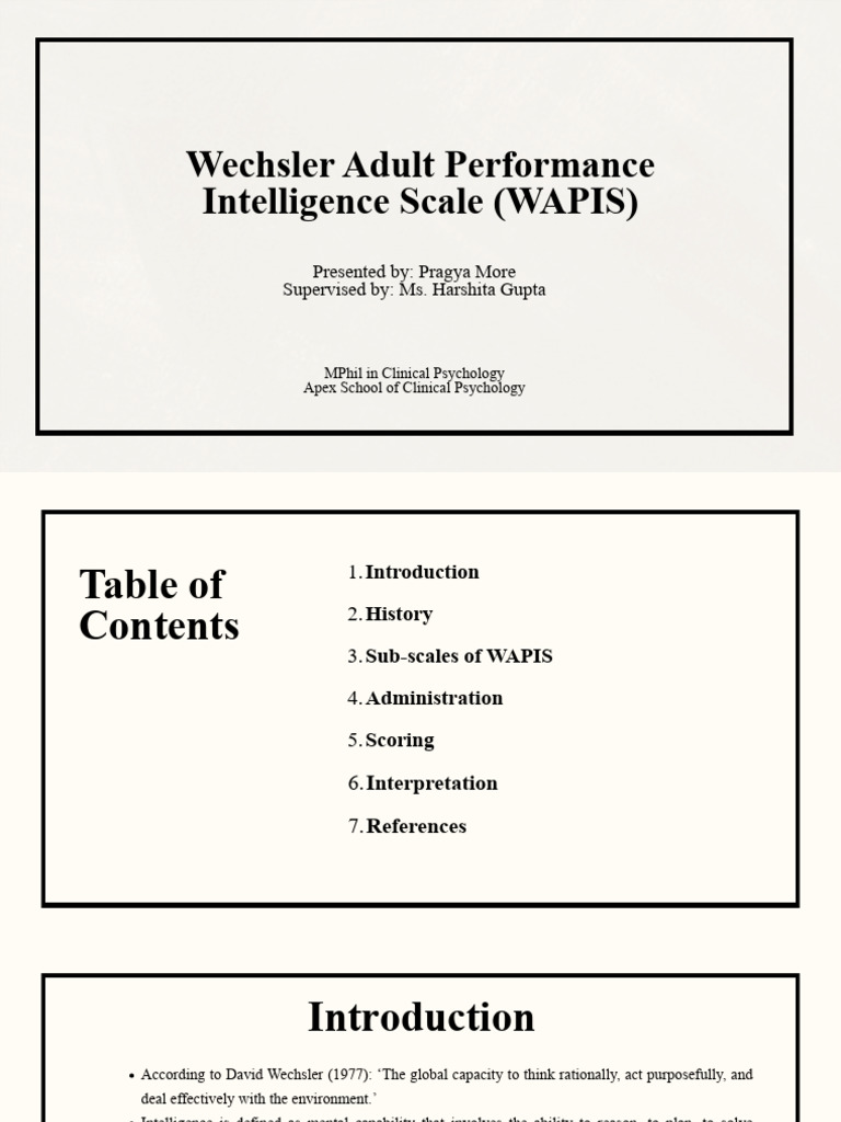 WAPIS PRESENTATION | PDF | Wechsler Adult Intelligence Scale | Cognition