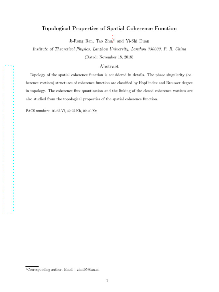 Topological Properties of Spatial Coherence Function | PDF | Physics ...
