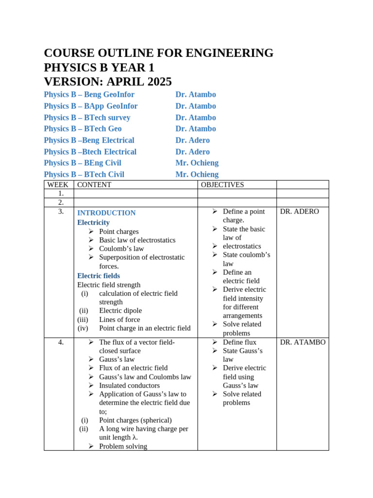 Physics B - April 2025 Geoinformation, Electrical, Civl | PDF ...