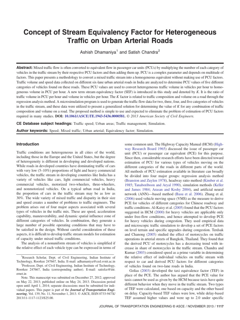 Stream Equivalency Factor for Urban Traffic | PDF | Traffic | Transport