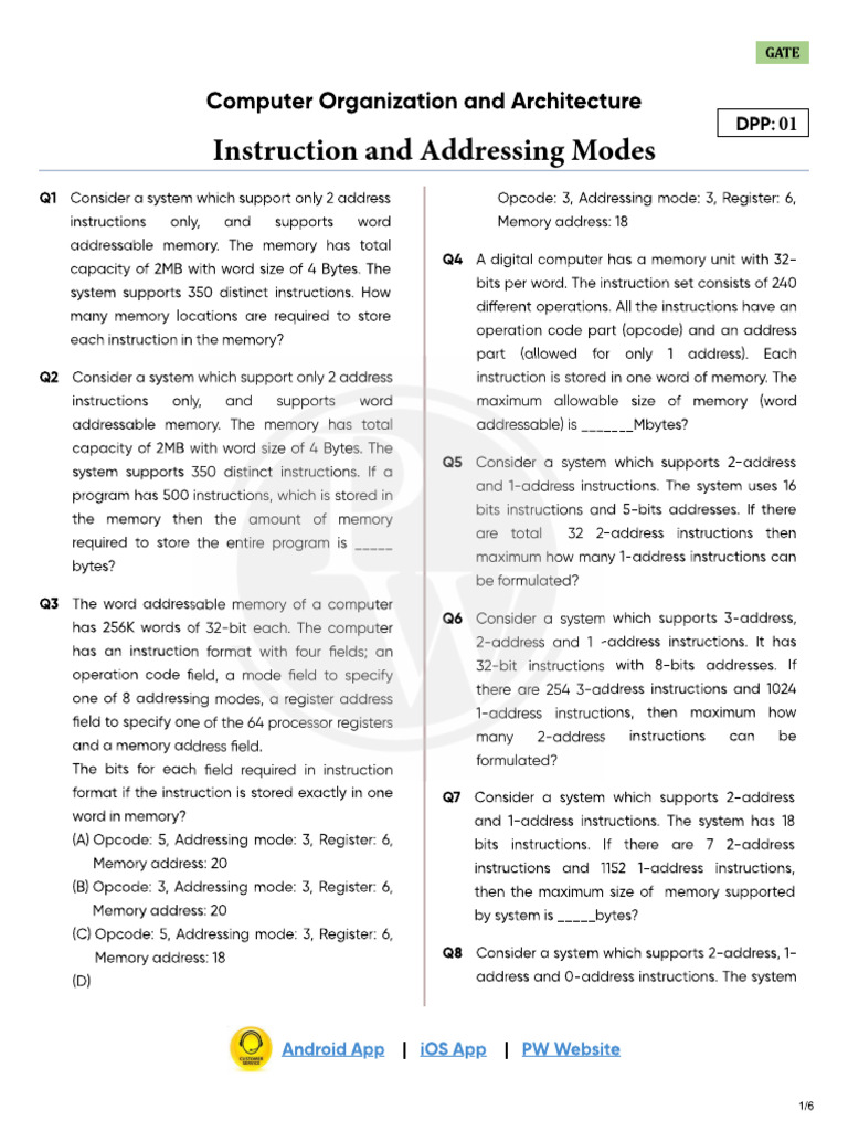 Instruction and Addressing Modes - DPP 01 | PDF