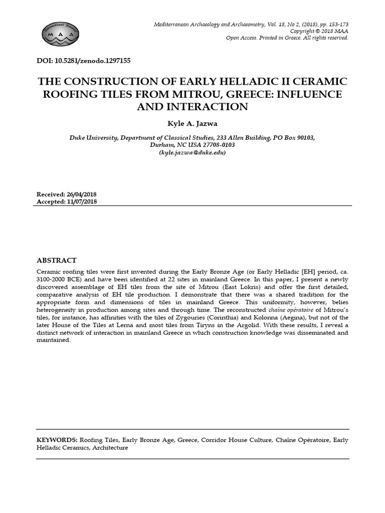 Early Helladic II Roofing Tiles in Mitrou | PDF | Tile