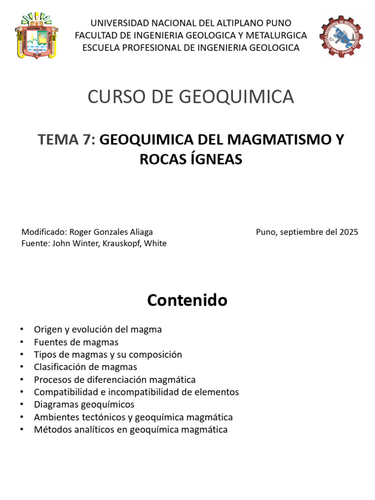 Curso de Geoquimica: Tema 7 | PDF | Magma | Roca ígnea