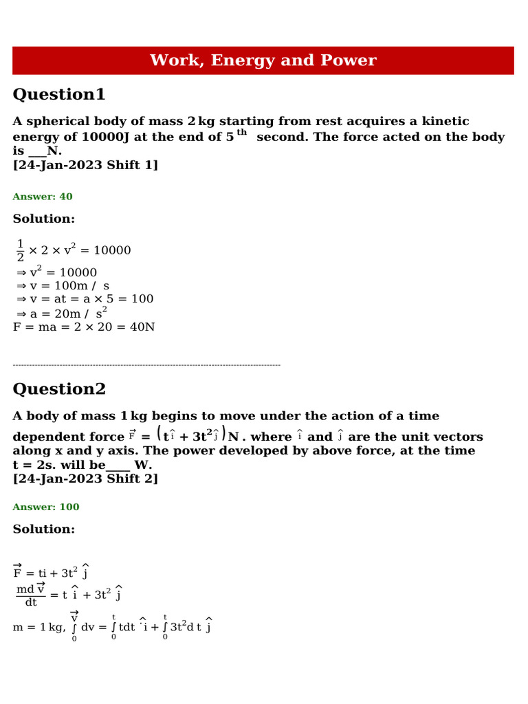 05 Work Energy and Power-1-11 | PDF | Force | Collision