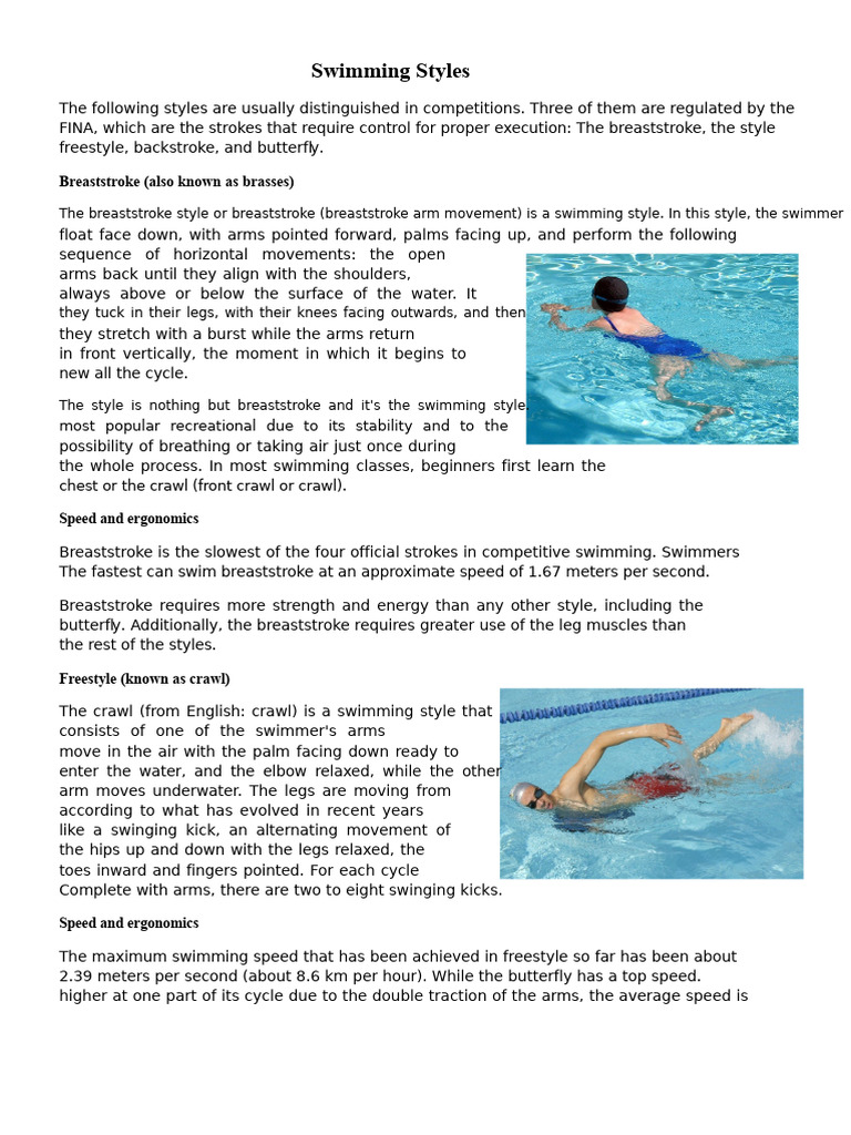 Breaststroke vs Freestyle Speed Analysis | PDF | Swimming (Sport ...