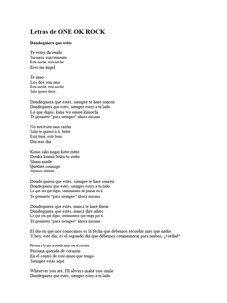Letras de ONE OK ROCK | PDF