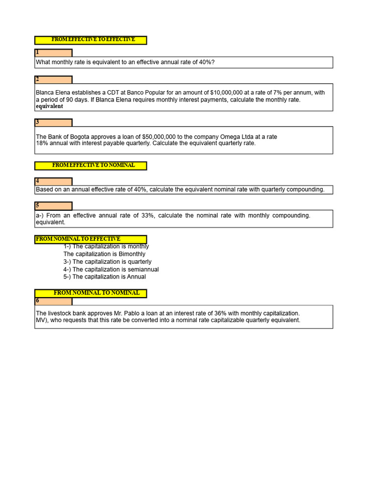 Equivalent Rates Exercises 01-10-2018 Students | PDF | Interest | Banking