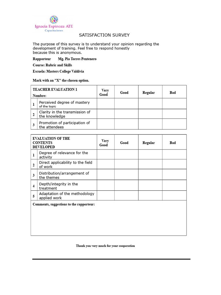 Satisfaction Survey Talk For Teachers Pia | PDF