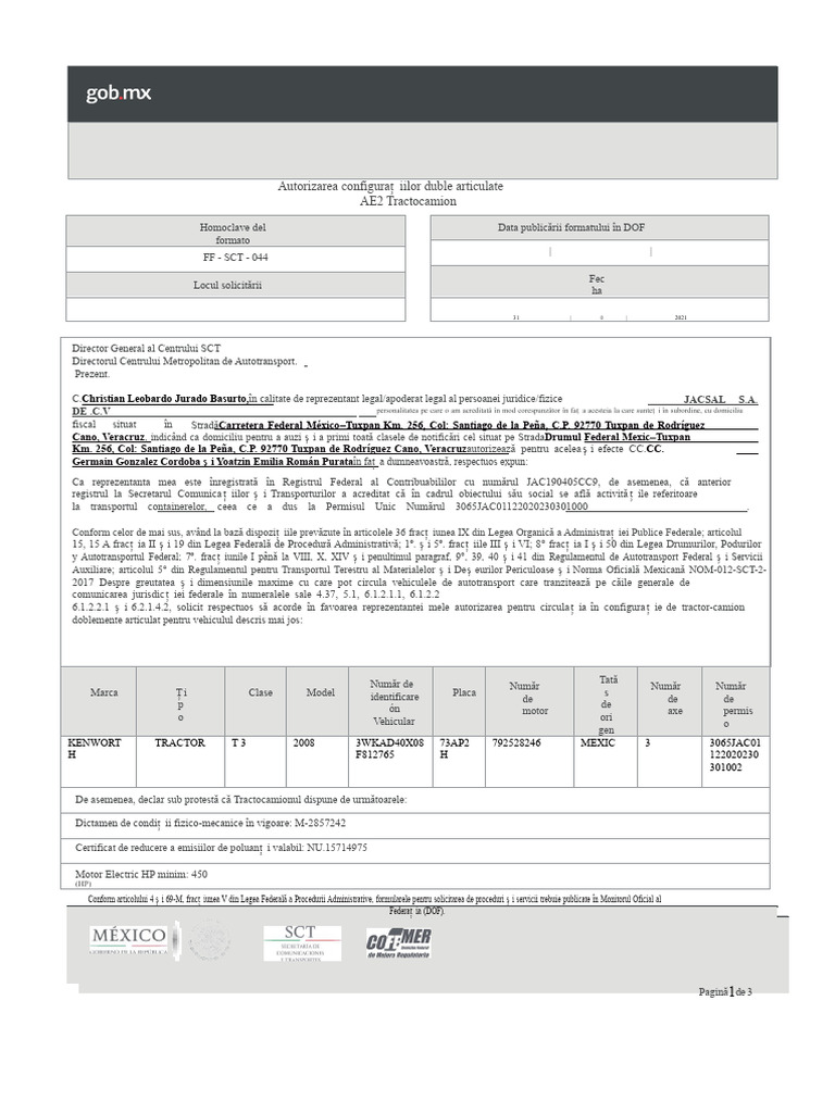 Format AE2 Tractocamion TR1 | PDF