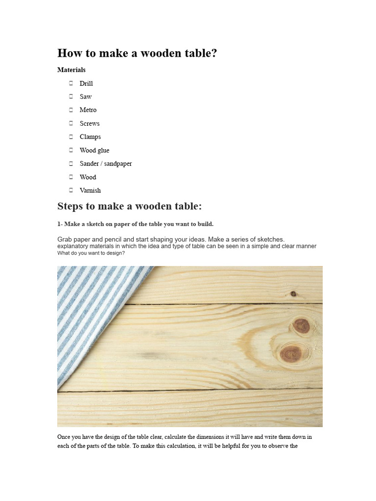Steps To Make A Table | PDF