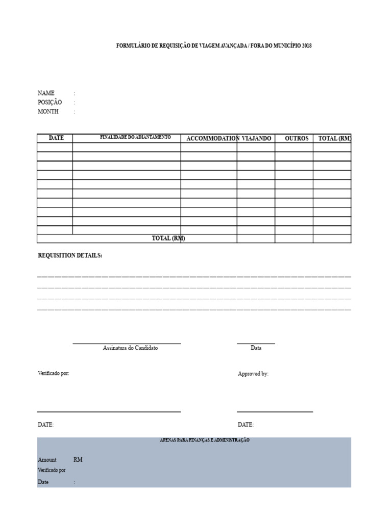 Formulário de Adiantamento em Dinheiro 2018a | PDF