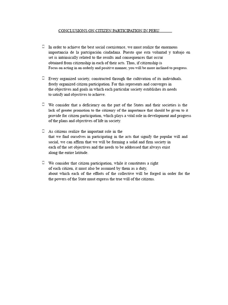 Conclusions On The Importance of Citizen Participation in Peru | PDF