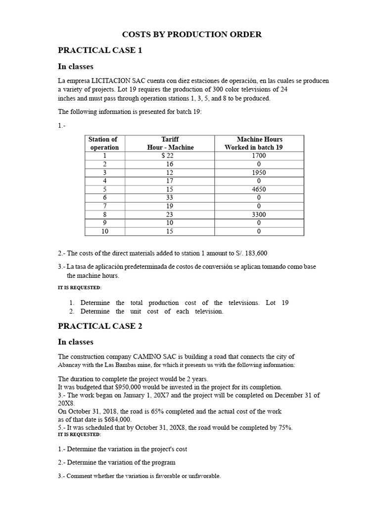 5_Class_Case Study Cost Per Production Order | PDF | Cost Of Goods Sold ...