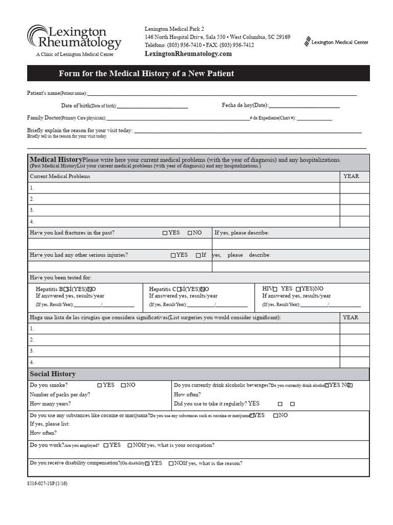 Form For The Medical History of A New Patient | PDF | Irritable Bowel ...