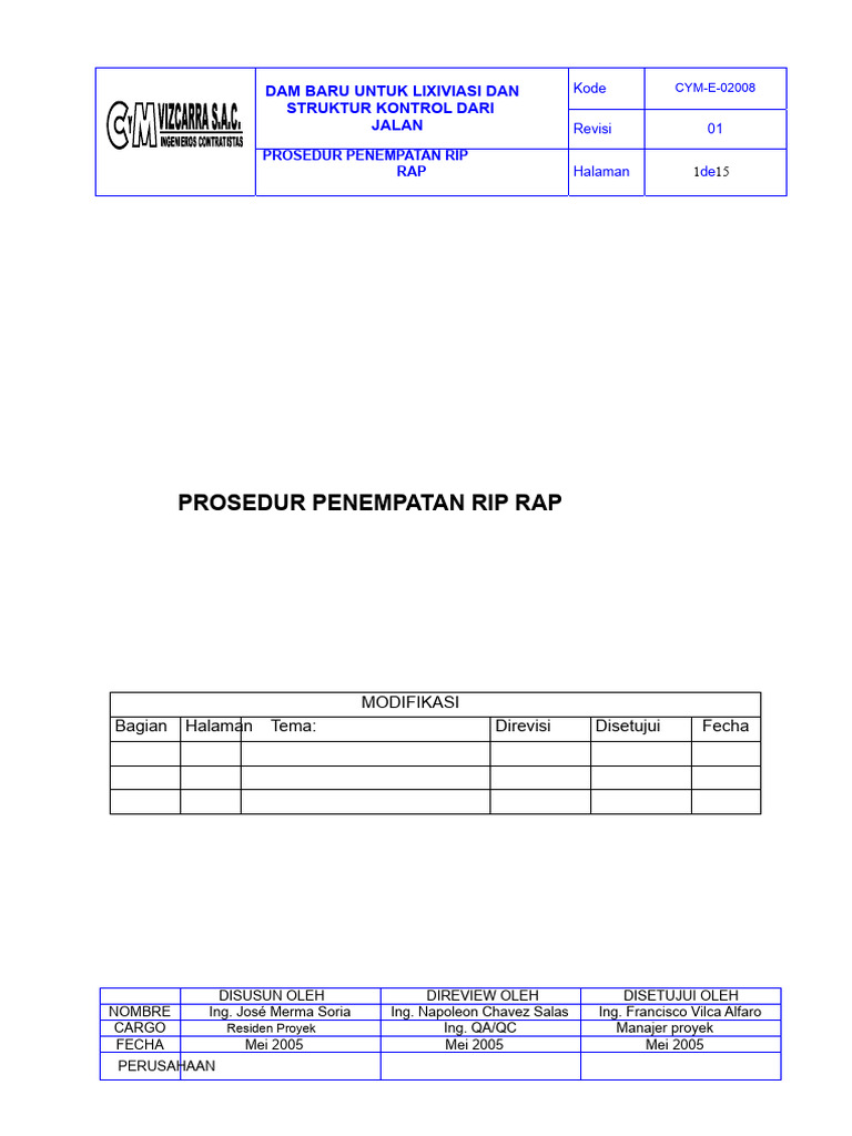 Prosedur Penempatan Rip Rap Bendungan | PDF