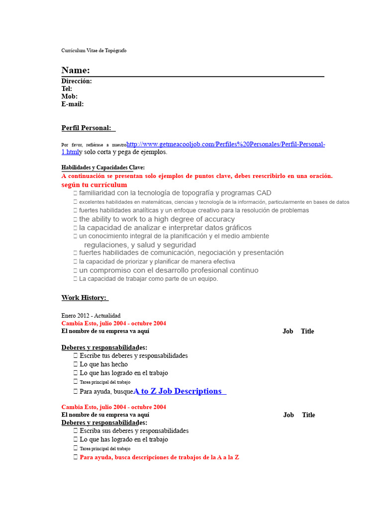 Currículum Vitae para Topógrafo Profesional | PDF | Plan de estudios