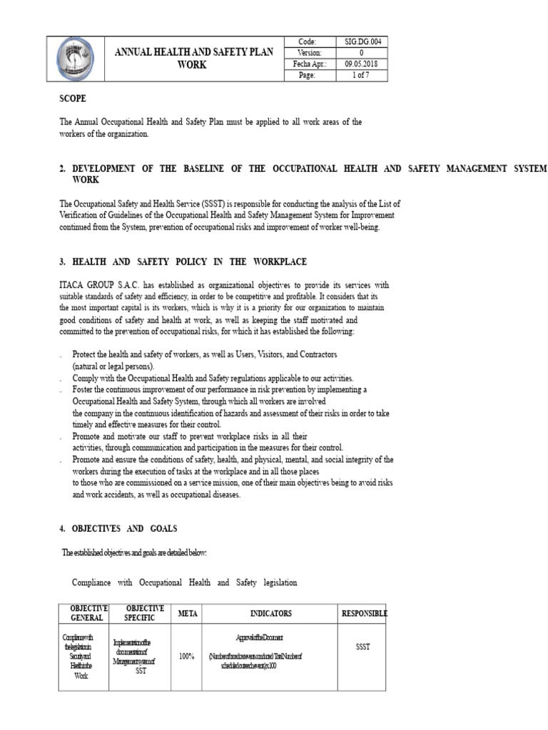 Annual Occupational Health and Safety Plan | PDF | Occupational Safety ...