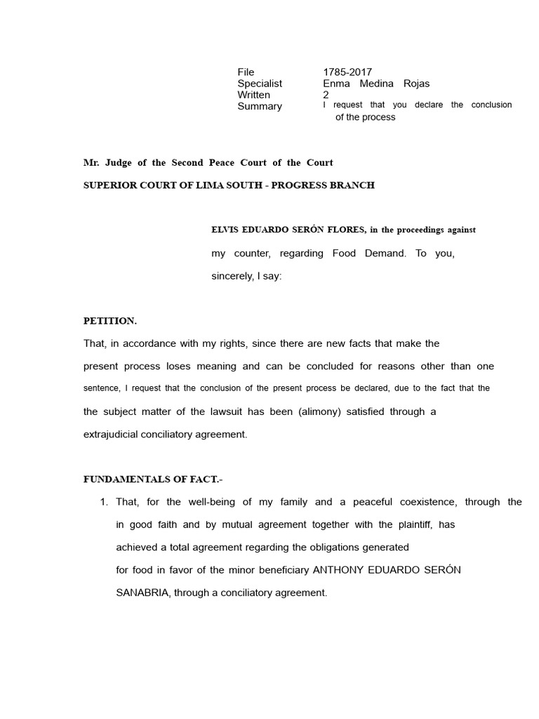 Written - I Request The Conclusion of The Process by Conciliation | PDF ...