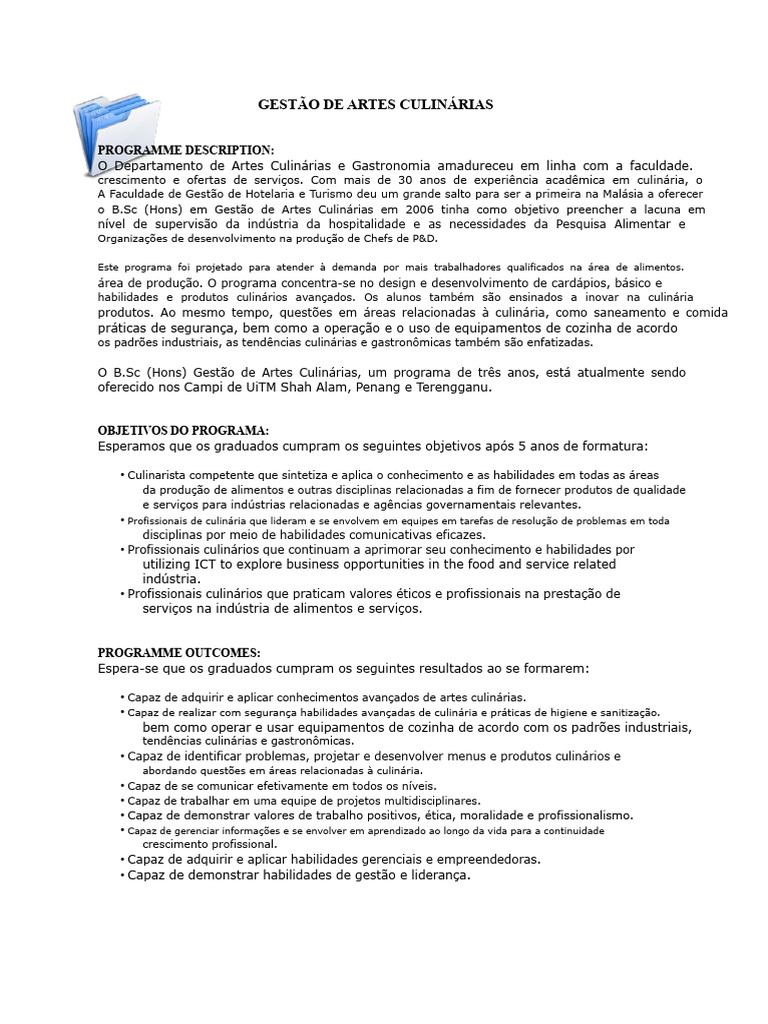 gestão de artes culinárias uitm | PDF | Marketing | Despesa