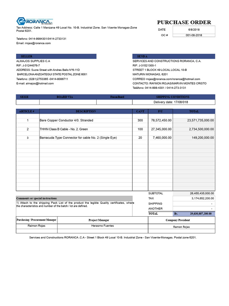 Purchase Orders for RORANCA Services | PDF