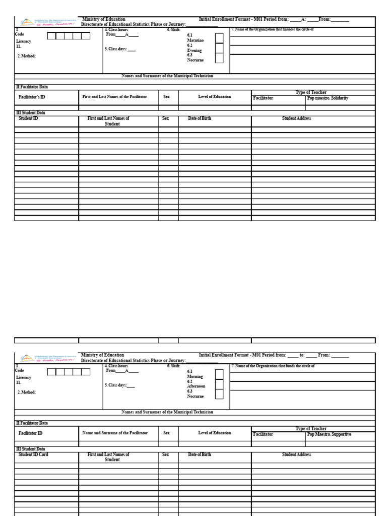 Ministry of Education Initial Enrollment Form | PDF